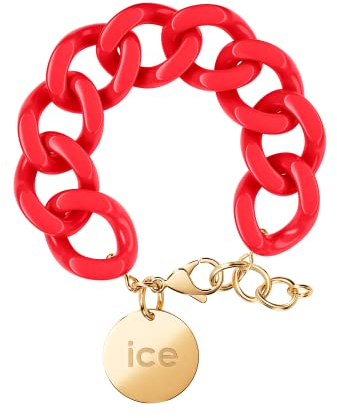 ICE - Jewellery - Chain bracelet - Red passion - Gold - Kettenarmband mit rotfarbenen XL-Maschen für Frauen, geschlossen mit einer goldenen Medaille (020929)