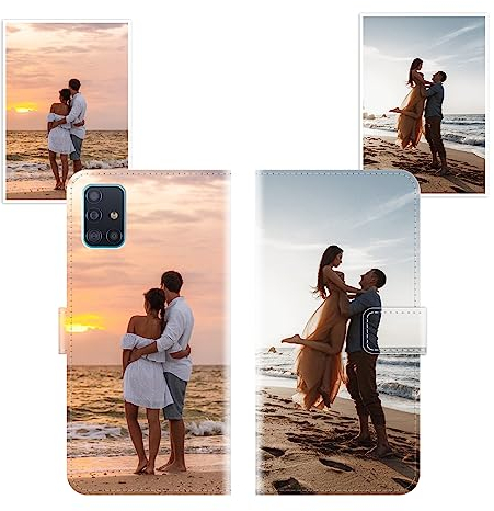Sunrive Personalisierte hülle kompatibel mit Samsung Galaxy A51 4G Handyhülle Benutzerdefiniert,Schutzhülle Lederhülle handykette universal Etui mit Eigenem Foto Bild Text Individuelle