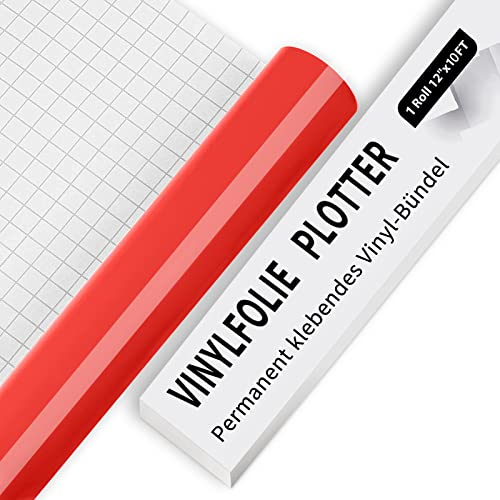 IModeur Vinylfolie Plotter - 30,5 x 305 cm Glänzend Rot Plotterfolie selbstklebend Vinyl, Rot Plotterfolie Vinyl Für Cricut, Silhouette Cameo, die meisten Schneidemaschine