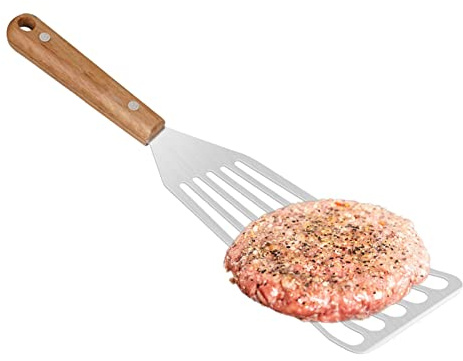 Abbto Eierspachtel geriffelt | Gerillte Drehmaschine aus Edelstahl | Geriffelte Spachtel aus Metall mit ergonomischem Griff zum Umdrehen, Drehen, Frittieren, Grillen, Küchenzubehör