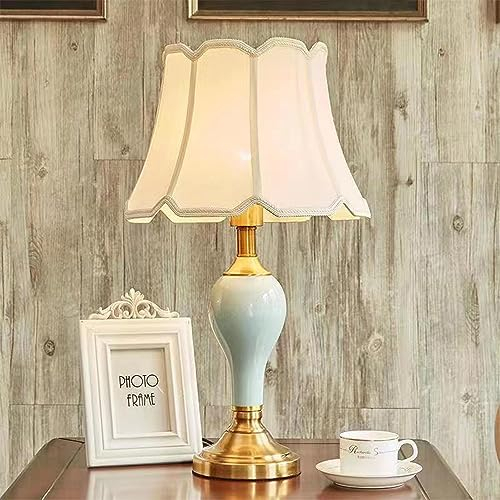 Mengjay Chinesische Keramik Tischlampe Schlafzimmer Lichtdekoration Schreibtischleuchten, Luxus Nachttischlampe E27 Lampenschirm Tischleuchte für Wohnzimmer Schlafzimmer Studie Grün Blau Rot (A)