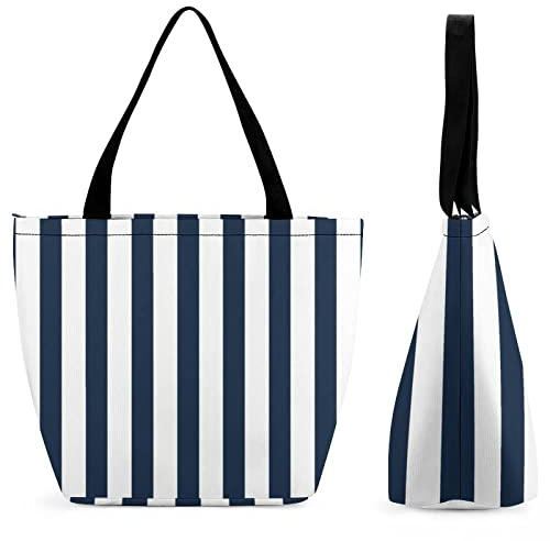 Damen Handtasche Shopper Blau-Weiß Gestreift Schultertasche Umhängetaschen Wasserdicht Tragetasche 28.5x18x32.5cm