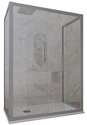 Mampara de ducha 3 lados deslizante 90x130x90 CM de PVC Plata H 200 Vidrio Transparente mod. Deco Trio