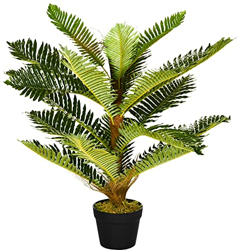 HOMCOM Plante Artificielle Palmier 85 cm avec 18 Grandes Feuilles Grand réalisme Pot Inclus