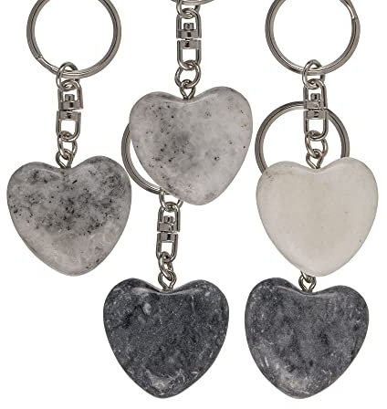 Générique - 2 Porte-clés en pierre naturelle en forme de coeur - Galets des amoureux, cadeau romantique unique et zen pour saint valentin