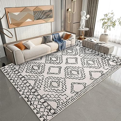 Leesentec Teppich Wonzimmer Teppiche Schoafzimmer Teppich Geermetrische Moderner Absttakter Teppiche Anti-Rutsch-Teppich Kurzfloriger Beige Teppich Große Weiß Teppiche (Elfenbein/Schwarz, 200*300cm)