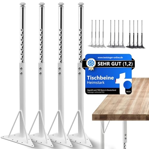 HEIMSTARK 52-75 cm höhenverstellbare Tischbeine - Super-belastbar [Wackelfrei] Metall im 4er Set | Verstellbare Schreibtischbeine - Füße für Esstisch, Funktionale Möbel | Einfache Montage