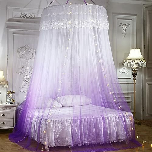 GroßE Romantische Moskitonetz, Kuppel Spitze Farbverlauf Prinzessin Bett Baldachin zum Single zu King Size Betten Ideal für Schlafzimmer Dekorativ (Lila)