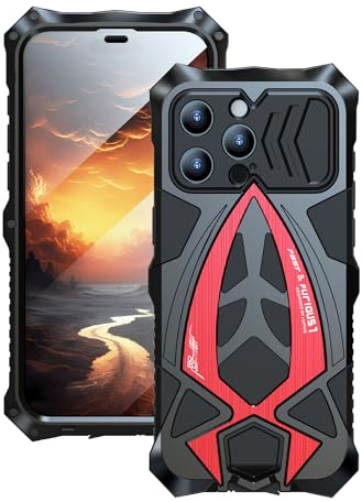 CeeEee iPhone 15 Pro Max Hülle Kamera Bildschirm Schutzhülle Metall Silikon Militär Protctive Handyhülle Outdoor Stoßfeste Case - Rot
