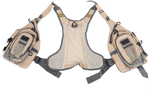 Fly Fishing Vest, Multi Pocket Comfortable Breathable Adjustable Portable Reflective Stripes Fishing Waistcoat for Men Women (Beige)