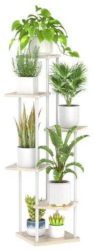 Oppro Pflanzenständer mit 6 Etagen, für drinnen und draußen, Metall, Holz, Etagere, Eckpflanzenständer, Topflappen, Blumenregal, Orchideen-Präsentationsregal für Wohnzimmer, Schlafzimmer, Balkon