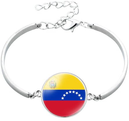 Cernomal Pulsera con La Bandera De Venezuela - Brazalete con Dije De La Bandera Nacional De Piedra del Tiempo De Moda Ajustable para Mujeres Y Hombres, Pulsera con Cabujón con Cúpula De