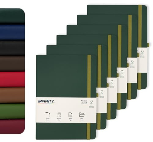 Infinity Notebook Journal, A5 Maestro Liniertes Papier Journal Notizbuch, 80 GSM Liniertes FSC-bewertetes Papier, Hardcover, klassische Schreibtagebücher, Tagebuch mit Gesäßtasche, Stifthalter, 6