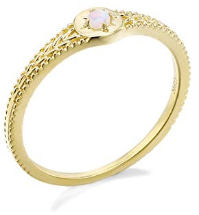 Lieson Verlobung Ring Damen, 750 Gold Ring Damen Vintage Sonnen Solitär Opal Eheringe Gelbgold Gr. 52 (16.6)