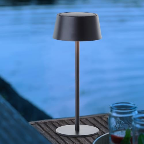Lightbox LED lampe de table d'extérieur | lampe mobile d'extérieur sans fil avec solaire | 3 niveaux de toucher | dimmable | lampe de table alimentée par batterie (300 lm, 3000 K) | en métal &