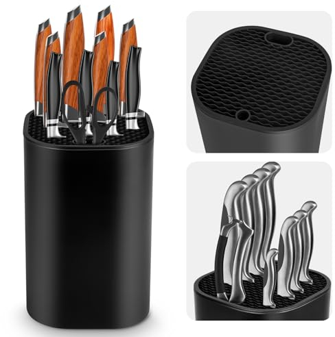 Knife Block Without Knives Ninonly Universal Square Knife Block for Kitchen with Scissors Slot Space Saving Detachable Knives Holder Storage Block for Protecting Blade Easy Clean(No Knives Included)