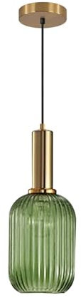 Tropibed Industrielle Vintage Pendelleuchte, e27 Glas Hängelampe, Lampenschirm aus Gestreiftem Glas Retro Deckenleuchte Hängelampe für Esszimmer Schlafzimmer Küchen Kronleuchter (Grün, 13cm)