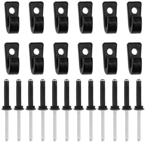 AYLIFU 12 pcs kayak j hooks with 12 kayak waterproof rivets safety bungee j-shaped hooks Suitable for safe kayak canoes paddleboard rowing accessories