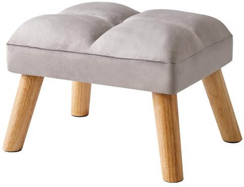 YMYNY Fußhocker, kleine Ottomane Hocker Stuhl mit Holzbeinen, Moderne Gepolsterte Sofa Sitz Fußstütze Hocker, Samt Fußhocker, Pouf Couch Hocker für Wohnzimmer Schlafzimmer 40×30×27CM Grau HBD032G
