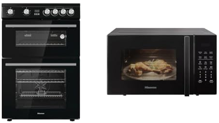 Hisense HDE3211BBUK 60cm Electric Cooker with Ceramic Hob-Black, A Rated Double Oven & 900 Watt Microwave oven H25MOBS7HUK - Black, 25 Litre