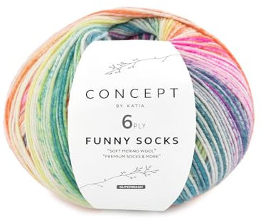 Katia Funny Socks - Multicolored (Blue, Fuchsia, Yellow) Sockenwolle, 150g, 400m