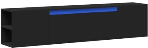 vidaXL TV Wall Cabinet - Floating LED TV Stand, Black Engineered Wood, Wall-Mounted Media Console, 180x31x39.5 cm, Modern Living Room/Bedroom Entertainment Center with Ample Storage Space