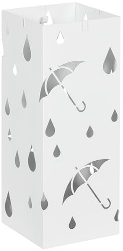 HOMCOM Porte-parapluie support à parapluie carré en acier avec 4 crochets et bac de récupération d'eau amovible dim. 15,5l x 15,5P x 41H cm blanc