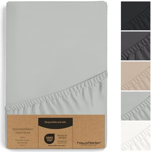 Hausfelder Topper Boxspringbett Spannbettlaken 180x200 bis 200x200 cm, bis 15 cm Matratzenhöhe, Jersey Baumwolle Bettlaken Bezug für 180x200cm bis 200x200cm Boxspringbetten Matratzen, Grau