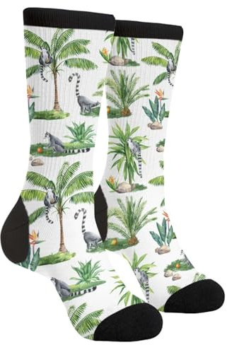 EujGvboU Crew-Socken für Damen, Herren, Teenager, Geschenk, Tropical Palm Jungle Lemur, Einheitsgröße