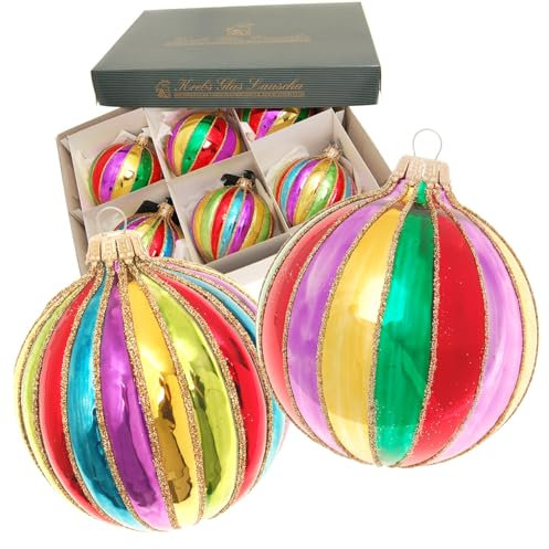 Krebs Glas Lauscha - Weihnachtsdekoration/Christbaumschmuck aus Glas - Bright & Colorful Xmas - Farben: Regenbogenfarbig - Menge: 6 Stück - Größe: ca. 8 cm