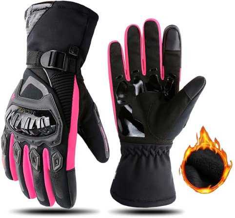 mjmoto Guantes Motorradhandschuhe, Winddicht, wasserdicht, Motorrad-Reithandschuhe, Touchscreen, Motocross-Handschuhe, Winter, Rosa, Größe M