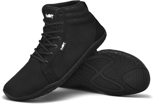 Wizshoe Barfußschuhe Hi top Herren Damen Breite Sneaker Barfuss Schuhe Leicht Walking Zehenschuhe Bequem Unisex Minimalistische Trail Fitness Fitnessschuhe Zero Drop Sohle rutschfest Schwarz 38 EU