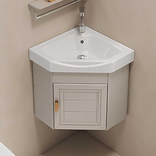 Kleiner Eck-Badezimmer-Waschtischschrank mit Waschbecken, Wandmontage, Handwaschbecken, Design für heiße und kalte Armaturen, kleine Keramik-Waschwanne, Waschbeckenkombination.