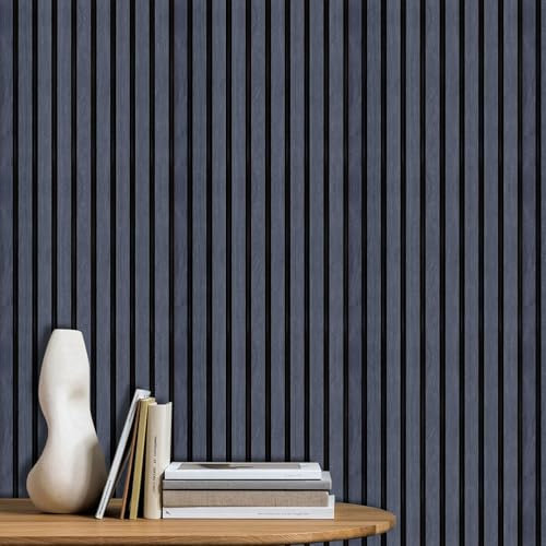 ANHUIB Deep Blue Natural Wood Wallpaper Wooden Slat Wallpaper Peel and Stick Faux Blue Slat Look Self Adhesive 44x300cm Living Room Bedroom Waterproof Wood Grain Contact Paper for Walls Cabinets Decor