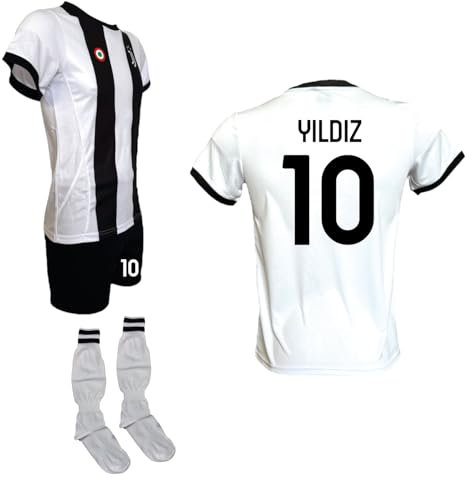 Generico Kit Maglietta Bianconera YILDIZ 10 Pantaloncino e Calzettoni creata utilizzando Maglia Replica Autorizzata per Bambino e Ragazzo (IT, età, 10 Anni, Regular, Bianco)