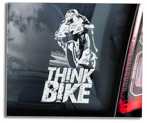 Think Bike Car Sticker, Window Sign, Motorbike Vinyl Decal, Superbike Motorcycle Fan Gift Idea -V01 (External - White Print)