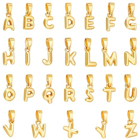 PH PandaHall 26pz Ciondoli Lettere Placcati Oro 18K Ciondoli Iniziali Lettere, Ciondolo Nome per Creazione di Gioielli Festa Della Mamma