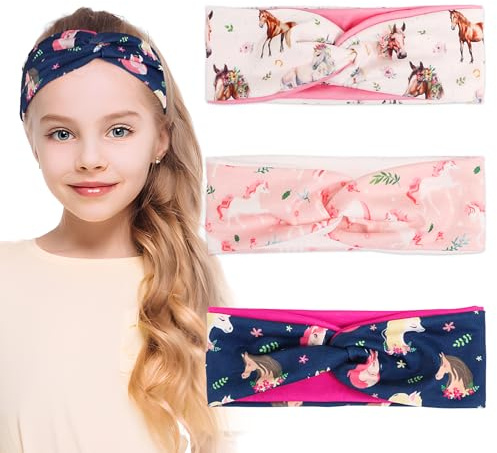 BOOMTOP 3pz Fasce per Capelli Bambina Cavallo Fascia Fasce Elastiche Turbante per Decorazione Capelli Bambina Bimba 5-15 Anni