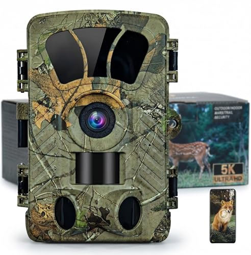 5K 60MP Wildkamera, 98FT 130 Weitwinkel Jagdkamera mit WLAN (inklusive App), 0.05s Auslösezeit Nachtsicht Bewegungssensor, IP66 Wasserdicht, blendfreie Infrarot-LED Überwachungskamera, mit 32GB