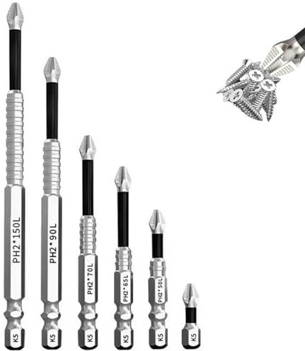 6PCS High Magnetic Screwdriver Drill Bit Set, Anti-Slip Magnetic Screwdriver Bits, Carbon Steel Drill Bit Sets for DIY Projects, Furniture Assembly, and Electronic Repairs, Sizes 25-50-65-70-90-150mm