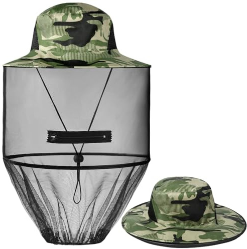 AOGOE Mosquito Head Net Hat With Removable Netting - Bee Keeper Anti-Mosquito Fishing Cover for Camping, Hiking and Outdoor Activities