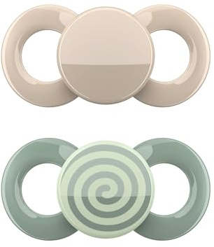 dentistar Day & Night Schnuller 4er-Set - Größe 2 für 6-14 Monate - Zahn- & kieferfreundlicher Silikon Schnuller - Mit Leuchtschnuller für die Nacht - Elfenbein & Grün mit Spirale - Made in Germany