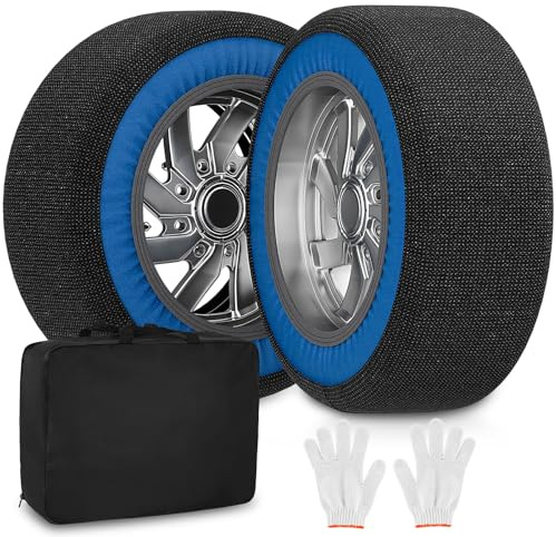 MOONCOOL Schneesocken Auto Textil Schneeketten - Reifensocken Snow Chains for Cars Ultimative Reifenhaftung und -haftung Passend für Reifen, Auto SUV Minivan Pickup, (2er-Set) Schwarz und Blau