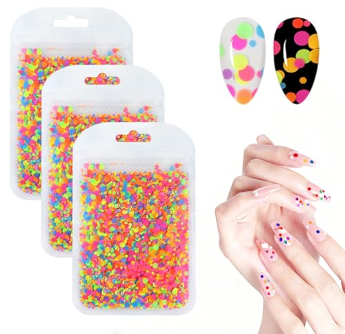 3PCS Nagelkunst Glitzer Pailletten Set, Fluoreszierende Nageldesign Konfetti in Sterne Form für DIY Gelnägel, Glitzerpulver Zum Basteln, Gesicht, Festival Make-Up und Bastelprojekte (Runden)