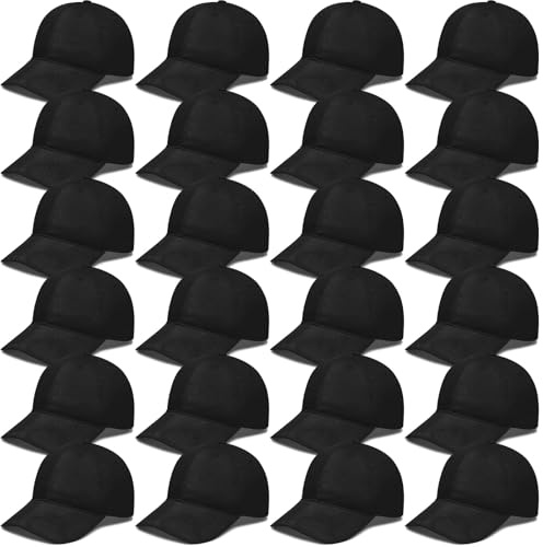 LYCN 24 Stück Unisex Baseball Caps Bulk Blanko Basecaps Verstellbar Schwarze Baseballkappen mit Rückriemen für Herren Damen Trucker Caps