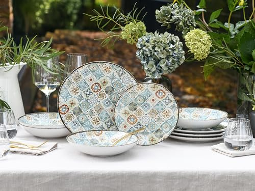 CreaTable, 24157, Serie Mosaik, 12-teiliges Geschirrset für 4 Personen, Teller Set aus Steinzeug, spülmaschinen- und mikrowellengeeignet, Made in Europe