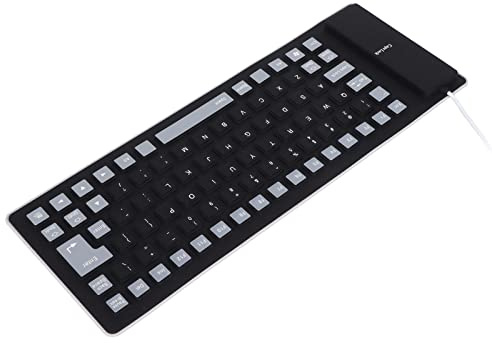 Akozon 85 Tasten, Leise, Weiche Silikon-USB-verkabelte, wasserdichte Rollup-Tastatur für Desktop-PC, Silikon-Tastatur, Vollständig Versiegeltes Design, Leicht, Tragbar, Leise, Weich, Bequem, (Black)