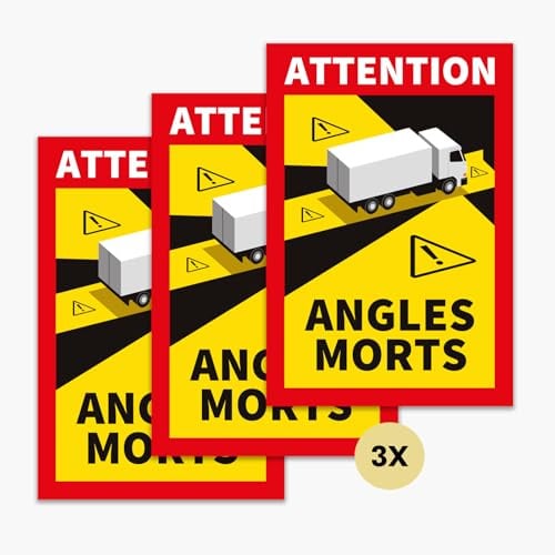 3er Set Aufkleber „Angles Morts“ für LKW | Toter Winkel Kennzeichnung | 25 × 17 cm | gemäß französischer StVO | UV- & wetterfest | Made in Germany | selbstklebend