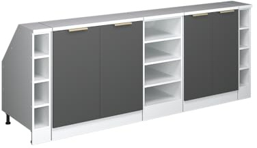 Vicco Küchenschrank für Dachschrägen R-Line, Anthrazit-Gold, 210 cm 5er Set Schrankkorpuss 60 cm Tiefe, geeignet für schräge Wände und Variable Küchenmontage