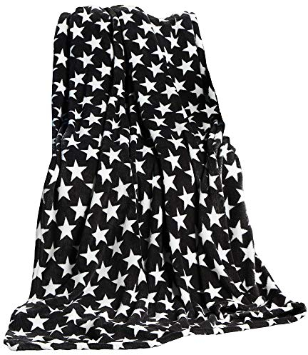 CelinaTex Flauschige Kuscheldecke 150 x 200 cm schwarz Decke Sofa Couch Wohndecke weich Stars Mikrofaser Fleece Oeko-TEX Moonlight